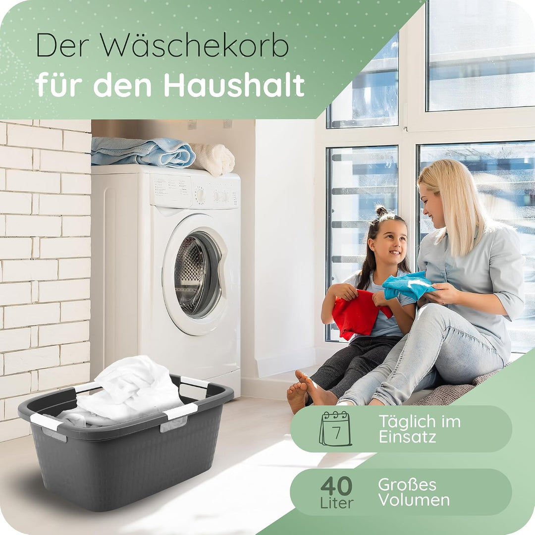 Novaliv 3 Stück Wäschewanne mit 4 Griffen 40L Anthrazit, Wäschebox Set Wäscheeimer Wäschebehälter fü