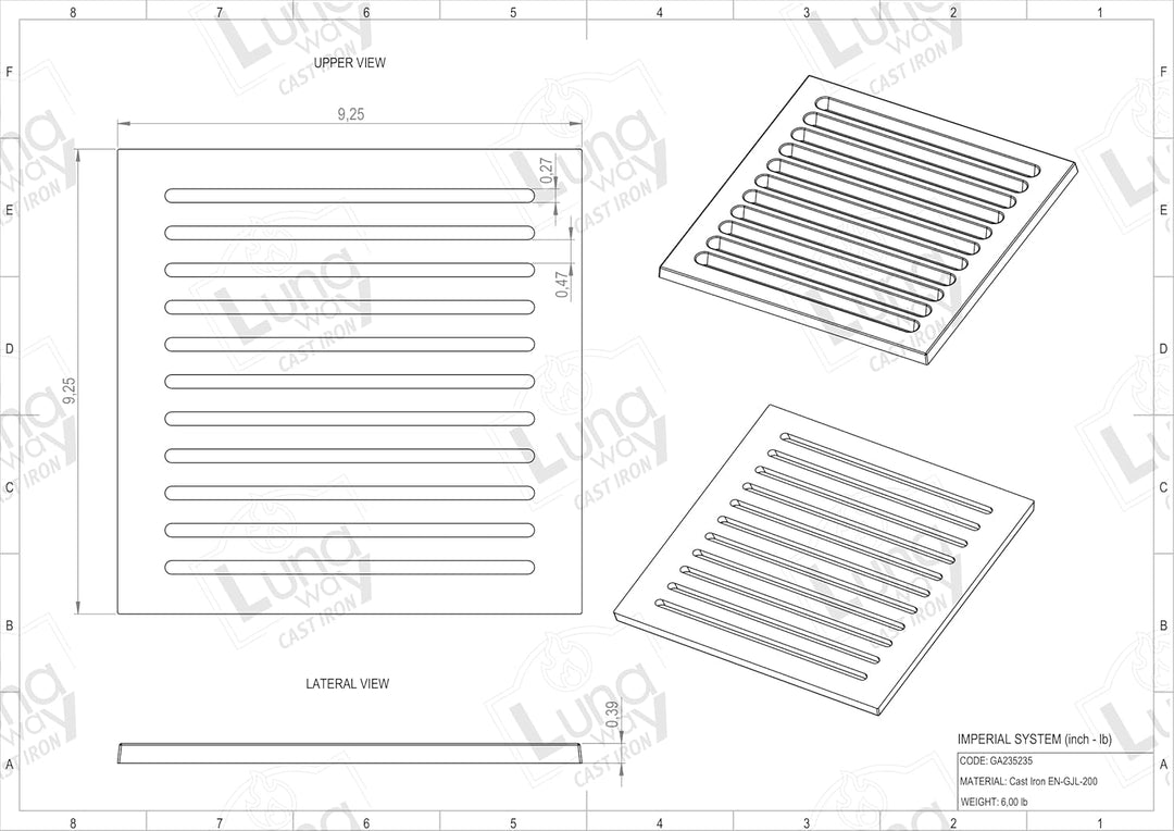 Lunaway - Gusseisenrost zum Auffangen von Asche | Dicke 1 cm (23,5 x 23,5 cm), 23,5 x 23,5 cm