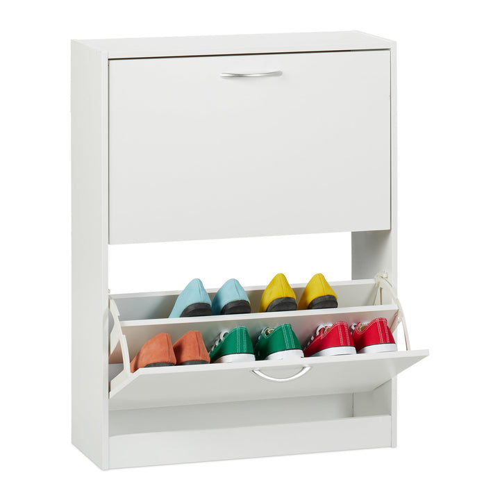 Relaxdays Schuhschrank, HxBxT: 80 x 60 x 24 cm, für 12 Paar, 2 Klappen, schmaler Schuhkipper, Flur S