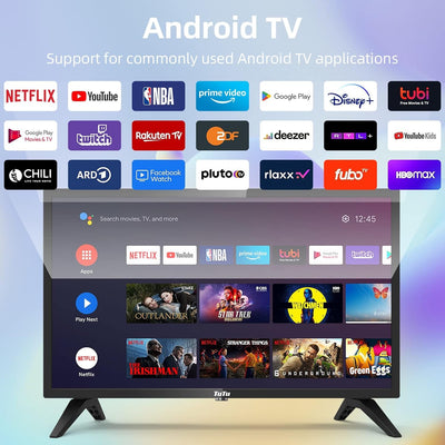 TuTu 24 Zoll Smart TV Fernseher HD Android TV Dolby Audio Triple Tuner(DVB-T2/S2/C) Google Play Stor