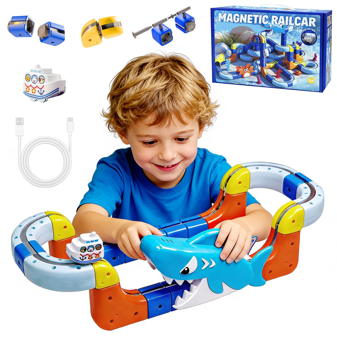 3T6B Electric Train Set Flexible Cube Track, DIY Magic Rail Block mit Schwerkraftdefying 3D-Layouts,