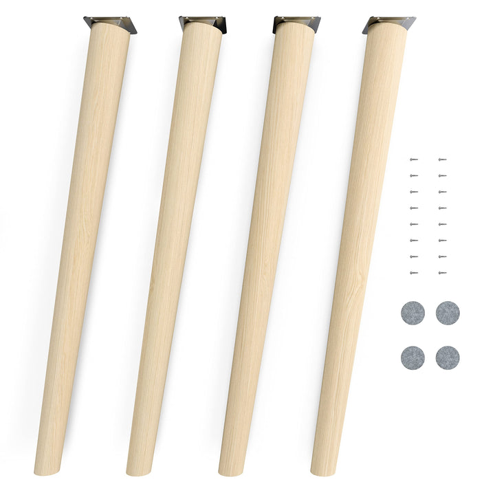 Sossai Tischbeine aus Naturholz Buche unbehandelt, Clif Round HMF2, 71 cm hoch, rund, schräge Ausfüh