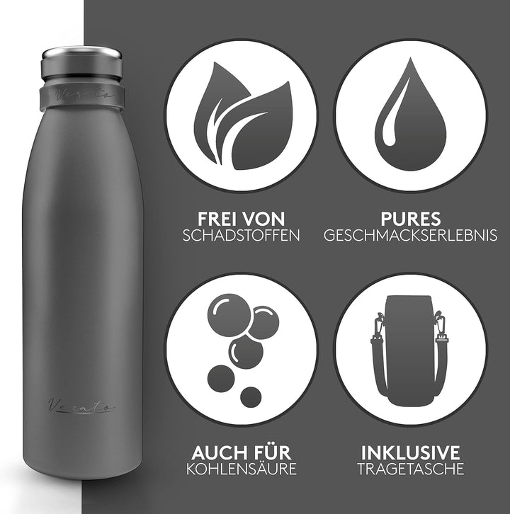 Vezato Trinkflasche Edelstahl - BPA-freie Isolierflasche 1 Liter - Auslaufsichere Wasserflasche mit