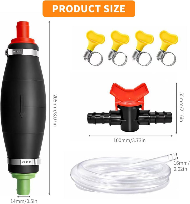 Handpumpe Wasser XL Schlauchpumpe Absaugpumpe mit 2.5m PVC-Schlauch Schlauchschellen und Flüssigkeit