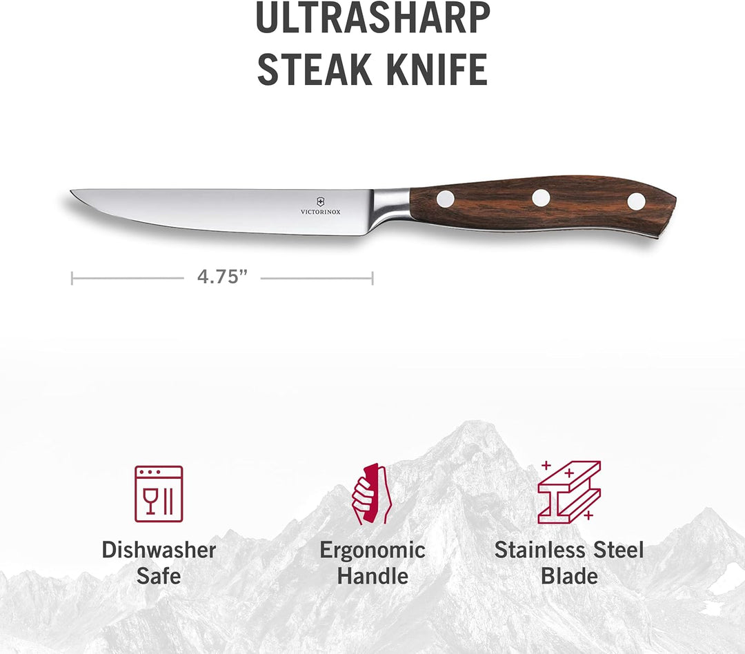 Victorinox, Grand Maître, Profi Steakmesser, Extra Scharfe Klinge, gerader Schliff, 12 cm, Edler Hol