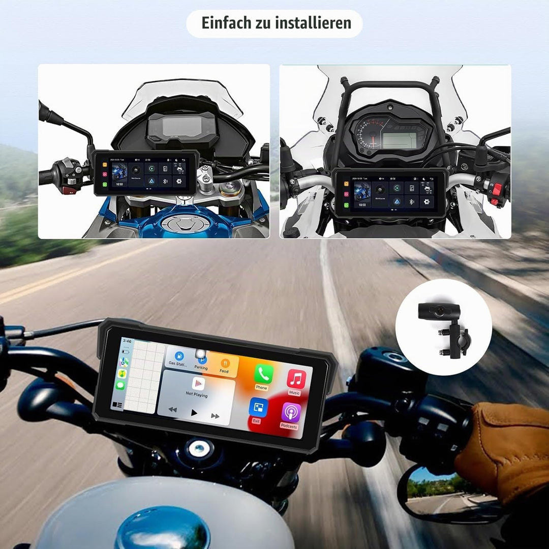 SIXTOP Motorrad-Carplay-Bildschirm, Kabelloses CarPlay und Android Auto für Moto, 8.1-Zoll-wasserdic