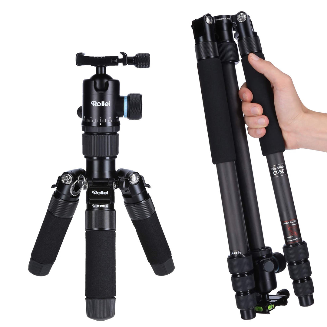 Rollei Carbon Stativ CT-5C I 3-in-1 Kamera-Stativ, Mini-Stativ und Monopod I 157 cm max. Höhe, 43 cm