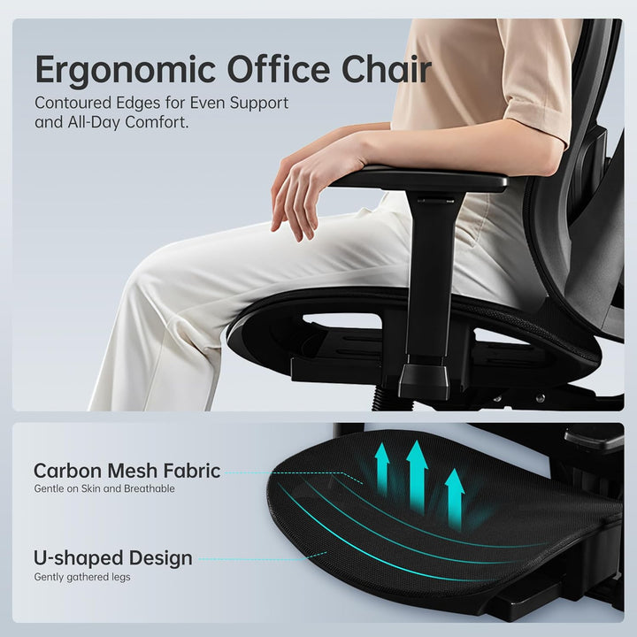 Bürostuhl Ergonomisch mit Verstellbar 3D Armlehne, Kopfstütze und Lendenwirbelstütze, Carbon-Mesh Ga