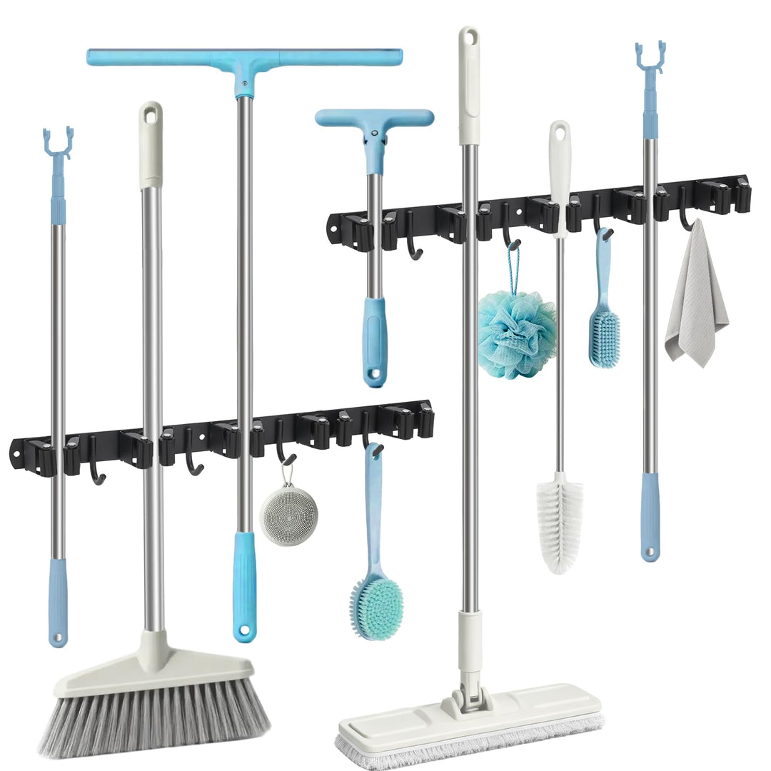 WISYOK Besenhalterung Wand 2pcs, 10 Halter + 8 Haken Schwerlast Gerätehalter, Edelstahl Gartengeräte