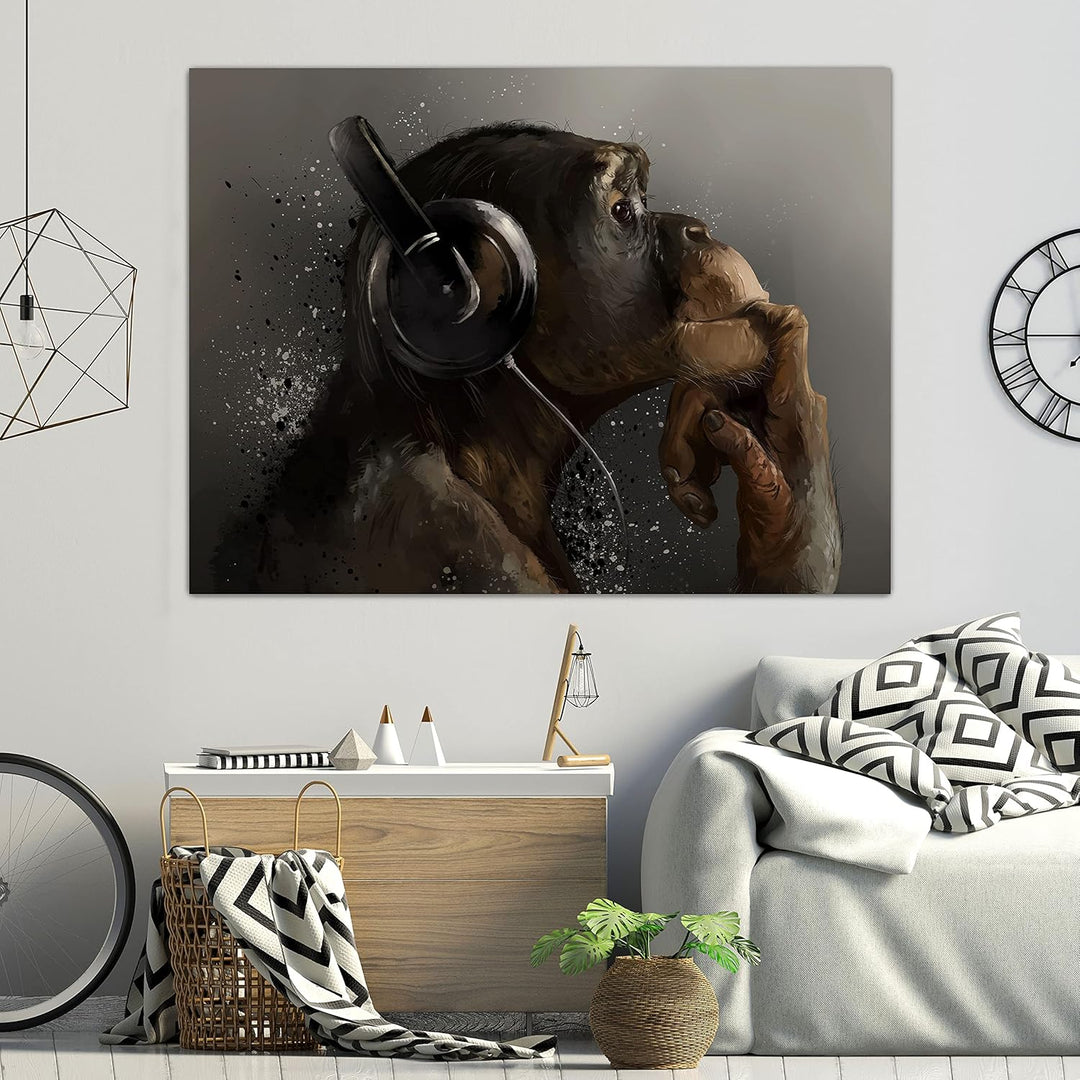 wandmotiv24 Deko Wandbild aus Acrylglas, Grösse 120x90cm, Querformat, AFFE mit Kopfhörer, Headset, M