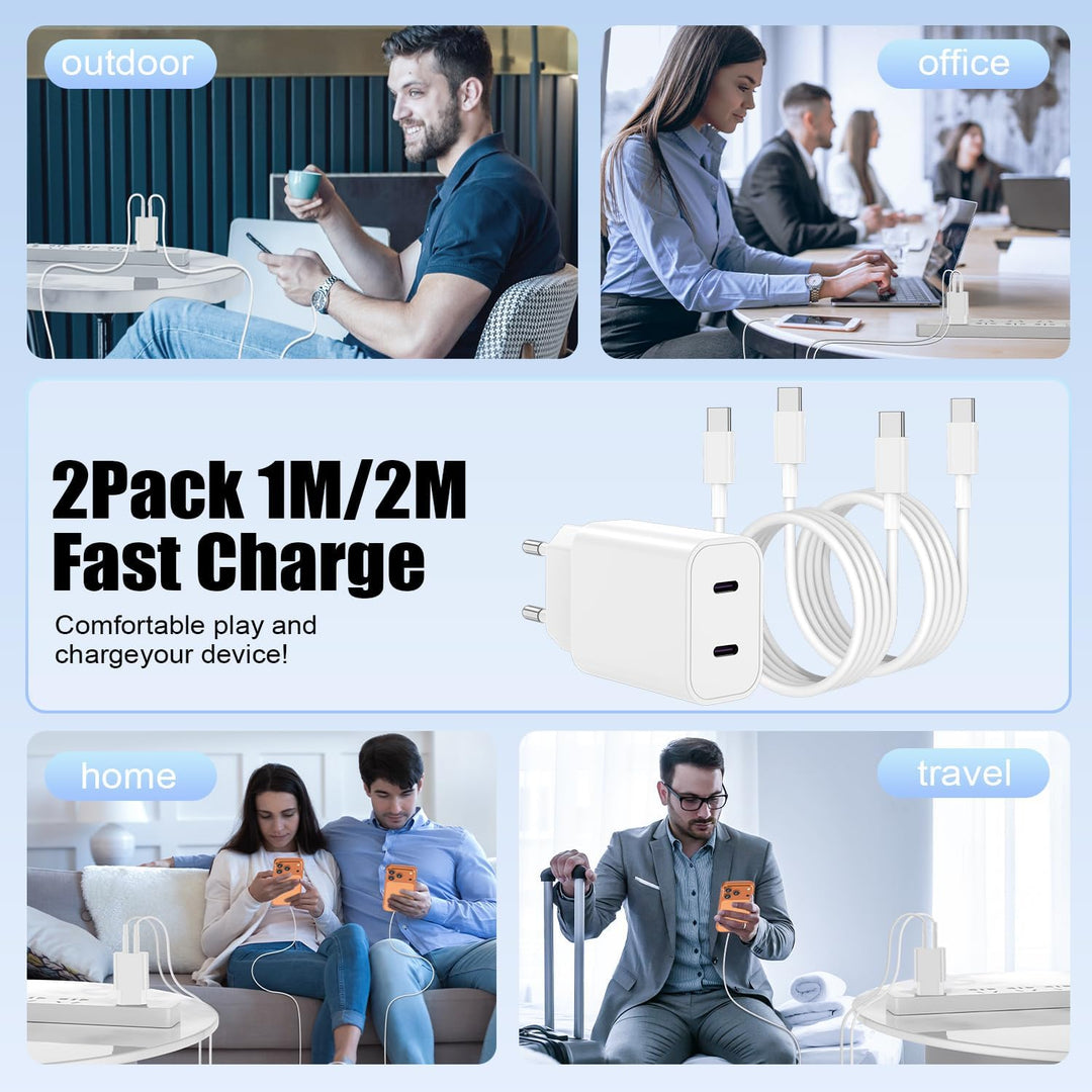 45W USB C Ladegerät Ladekabel für iPhone 16 17 15 Pro max,2-Port USB C Schnellladekabel 1M+2M mit Ne