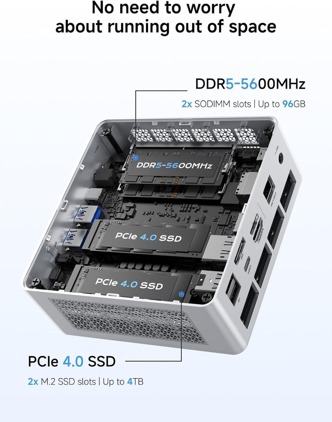 MINISFORUM UM880 Plus Mini PC, AMD Ryzen 7 8845HS(8C/16T, bis zu 5.1GHz), Radeon 780M Grafik, OCuLin
