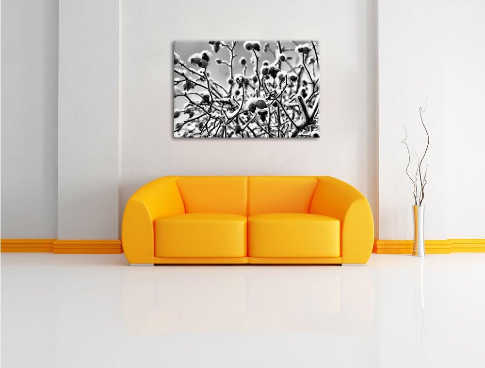 Pixxprint Hagebuttenstrauch mit / 100x70cm Leinwandbild bespannt auf Holzrahmen/Wandbild Kunstdruck