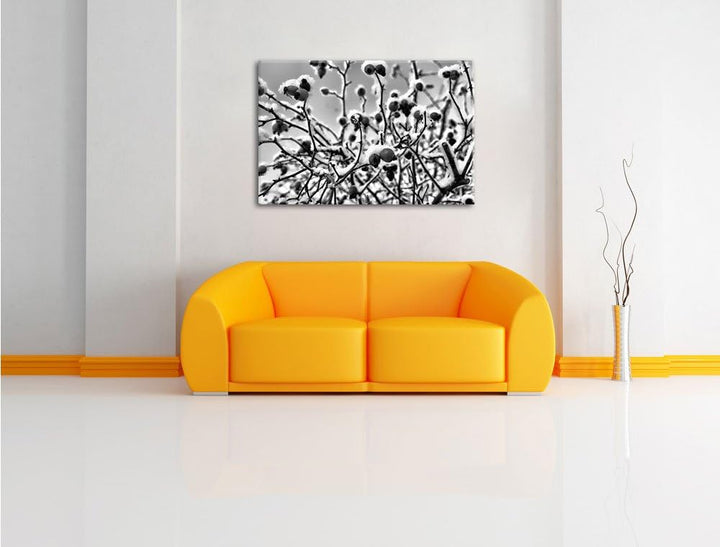 Pixxprint Hagebuttenstrauch mit / 100x70cm Leinwandbild bespannt auf Holzrahmen/Wandbild Kunstdruck