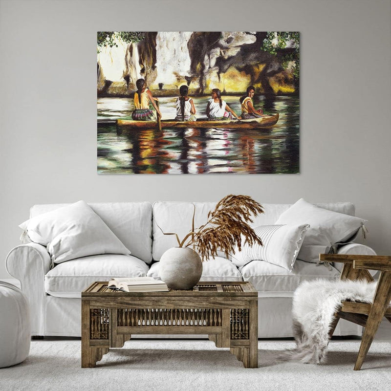 Bilder auf Leinwand 100x70cm Leinwandbild mit Rahmen Frau Wasser Boot Gross Wanddeko Bild Schlafzimm