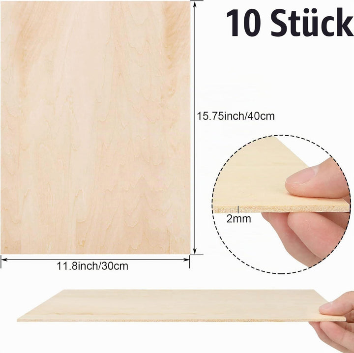 ASelected 10 Stücke Sperrholzplatte Holz 400 * 300 * 2MM - A3 Birkensperrholz Sperrholz Platte Für L