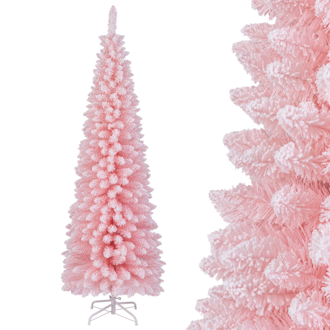 COSTWAY künstlicher Weihnachtsbaum Bleistift, 180 cm Tannenbaum mit Schnee, Christbaum mit 460 Zweig