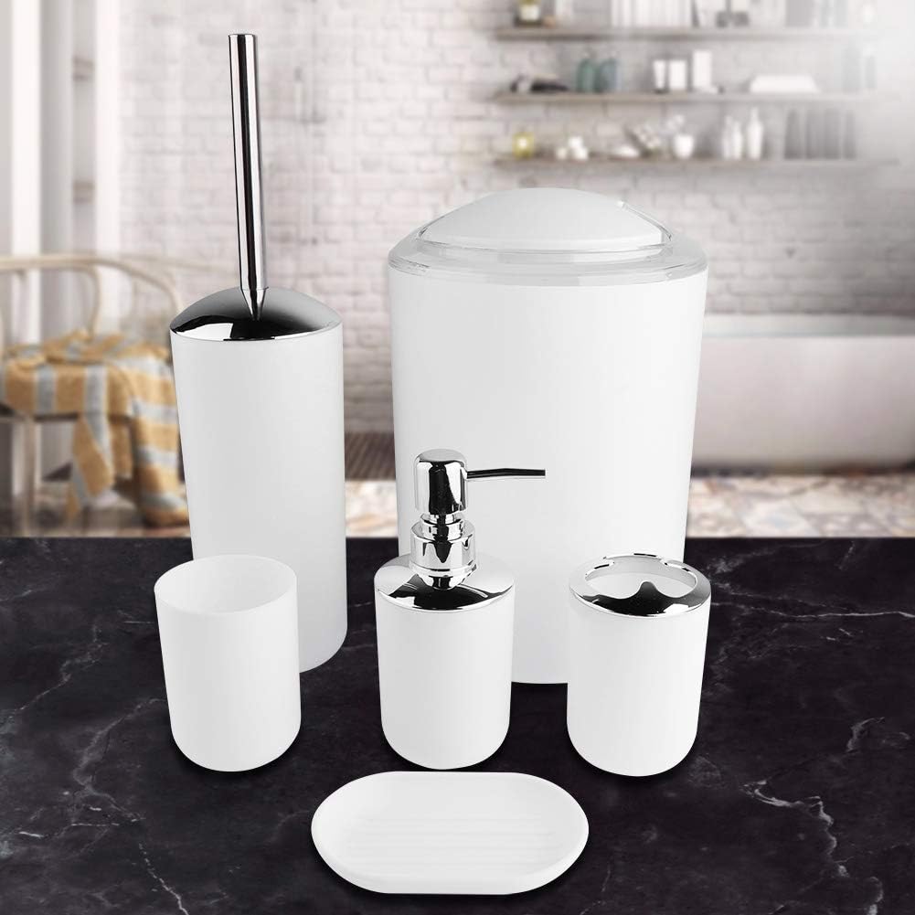6pcs/Set Badezimmerzubehör Set Zahnbürstenhalter, Mülleimer, Seifenspender, Spülbecher, Seifenschale