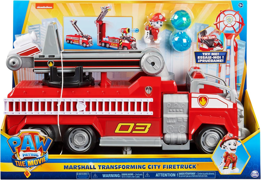 PAW PATROL Marshalls Transformations-Feuerwehrwagen aus dem Kinofilm, Deluxe Verwandlungsfahrzeug, m