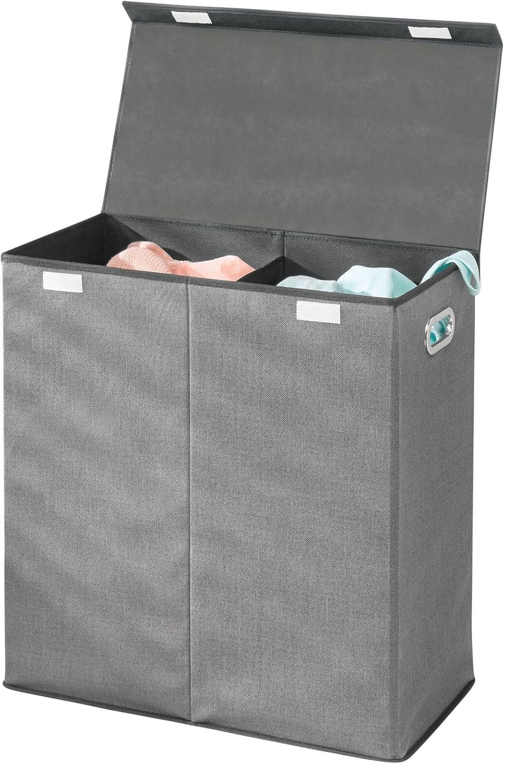 mDesign Wäschetruhe aus atmungsaktivem Polypropylen mit 2 Fächern – Design Wäschekorb für Waschküche
