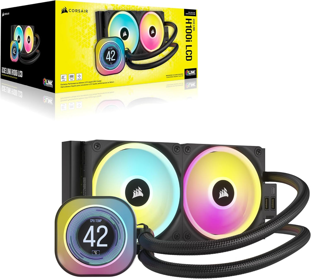 CORSAIR iCUE LINK H100i LCD-Flüssig-CPU-Kühler - 240mm AIO - QX120 RGB-Lüfter - 2,1" IPS-LCD-Bildsch