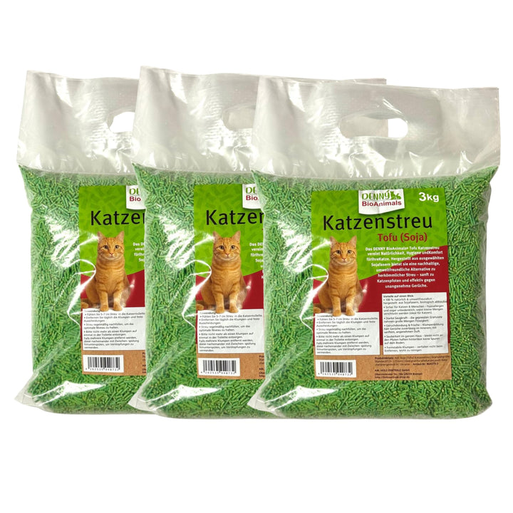 Tofu Katzenstreu 9 kg (3 Säcke je 3 kg), 24 L, – 100% natürlich &amp; biologisch abbaubar – Ultra saugst