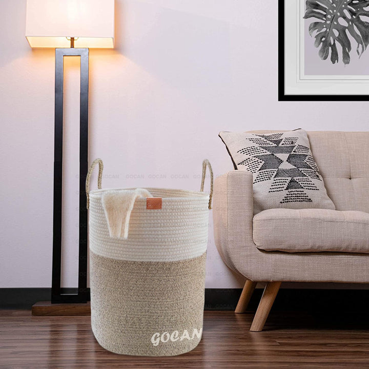 GOCAN grosse hohe robuste Wäsche Hamper Korb Gewebte Aufbewahrungskörbe für Kleidung Kissen Decke Sp