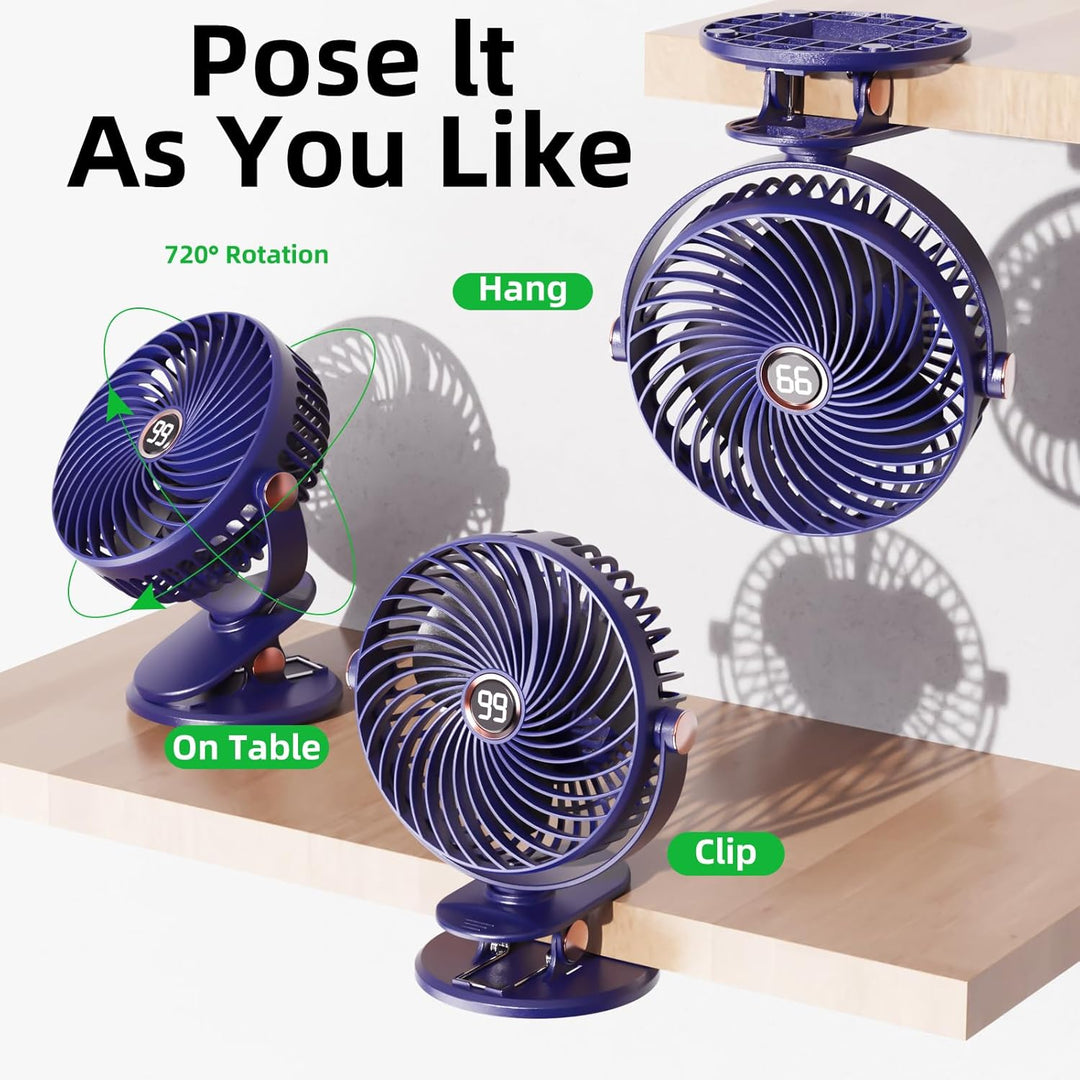 Schreibtischventilator, Mini-Ventilator, USB, leise, mit LCD-Display, 6000 mAh, kleiner Ventilator,