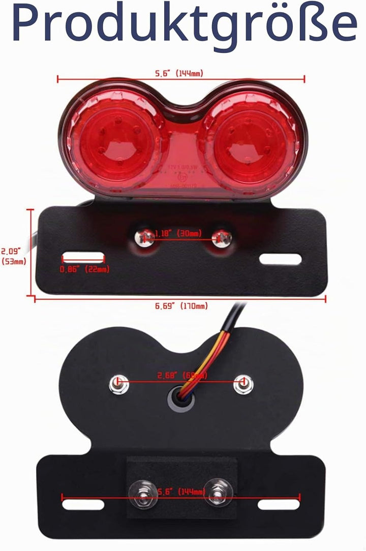 JMTBNO Motorrad Rücklicht LED Bremslicht Blinker Kennzeichnenleuchte mit Nummernschildhalter Univers