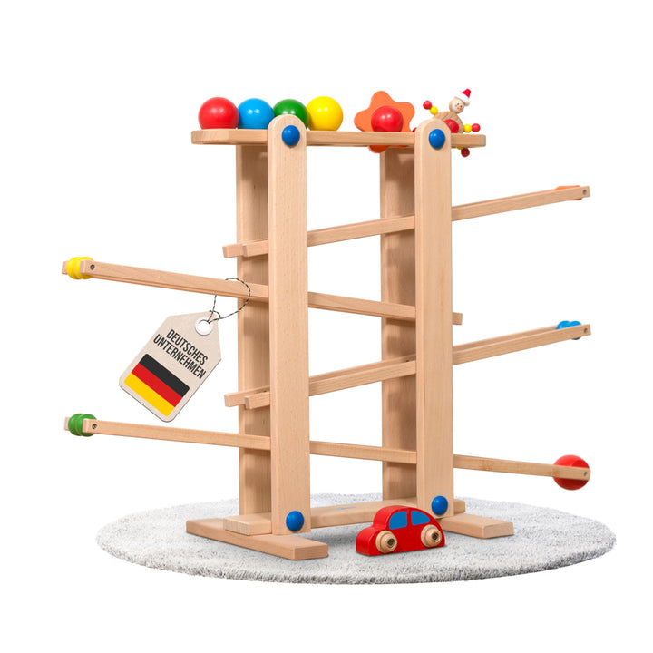 Coemo Kugelbahn Holz 7 Mobile Teile Murmelbahn ab 1 Jahr Motorikspielzeug Lernspielzeug für Babys