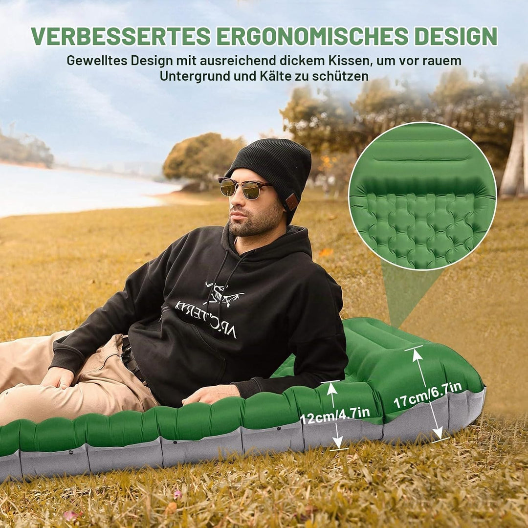 SHANNA Isomatte Outdoor Camping Luftmatratze: Ultradicke 12cm Aufblasbare Schlafmatte mit Fusspresse