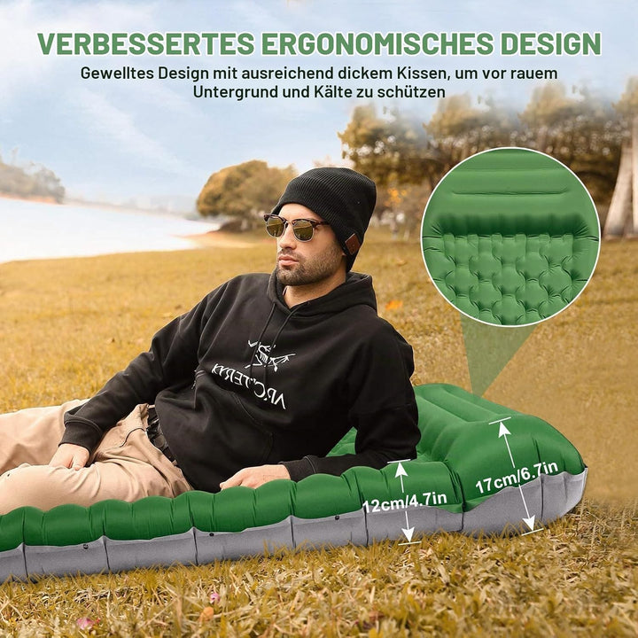 SHANNA Isomatte Outdoor Camping Luftmatratze: Ultradicke 12cm Aufblasbare Schlafmatte mit Fusspresse
