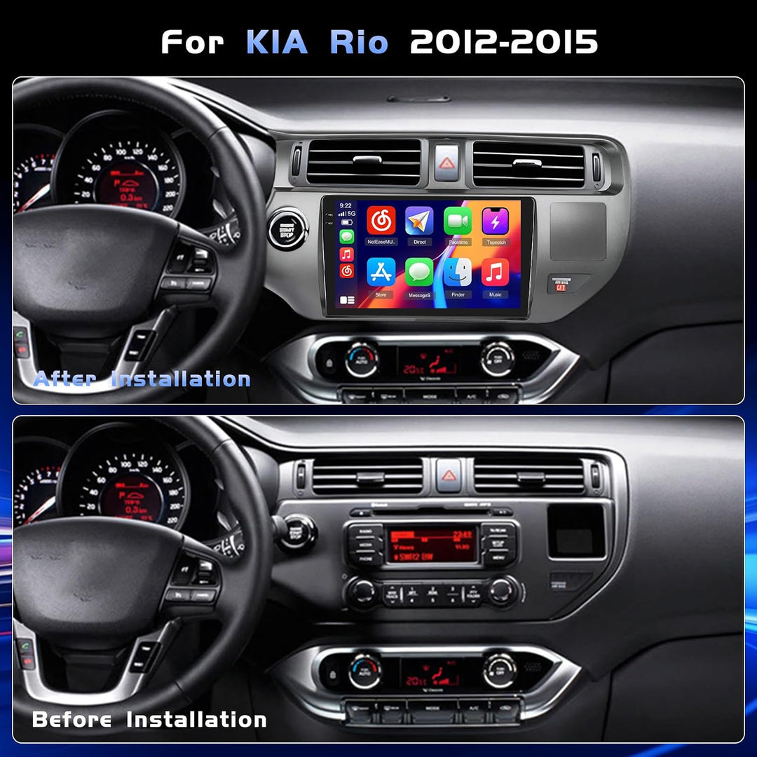 Hikity 4+64G 9" Android Autoradio für KIA Rio 2012-2015 Wireless CarPlay | Incell Touchscreen GPS Na