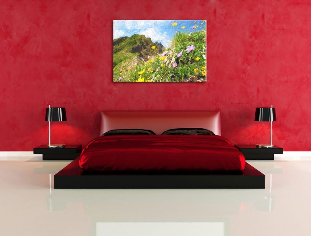 Pixxprint Bergwiese im Frühling als Leinwandbild/Grösse: 100x70 cm/Wandbild/Kunstdruck/fertig bespan