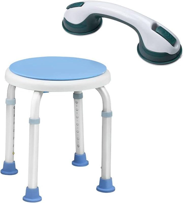 Aufun Duschhocker mit Griff aus Alu und Kunststoff, Höhenverstellbarer 37-53 cm Duschstuhl, um 360 °