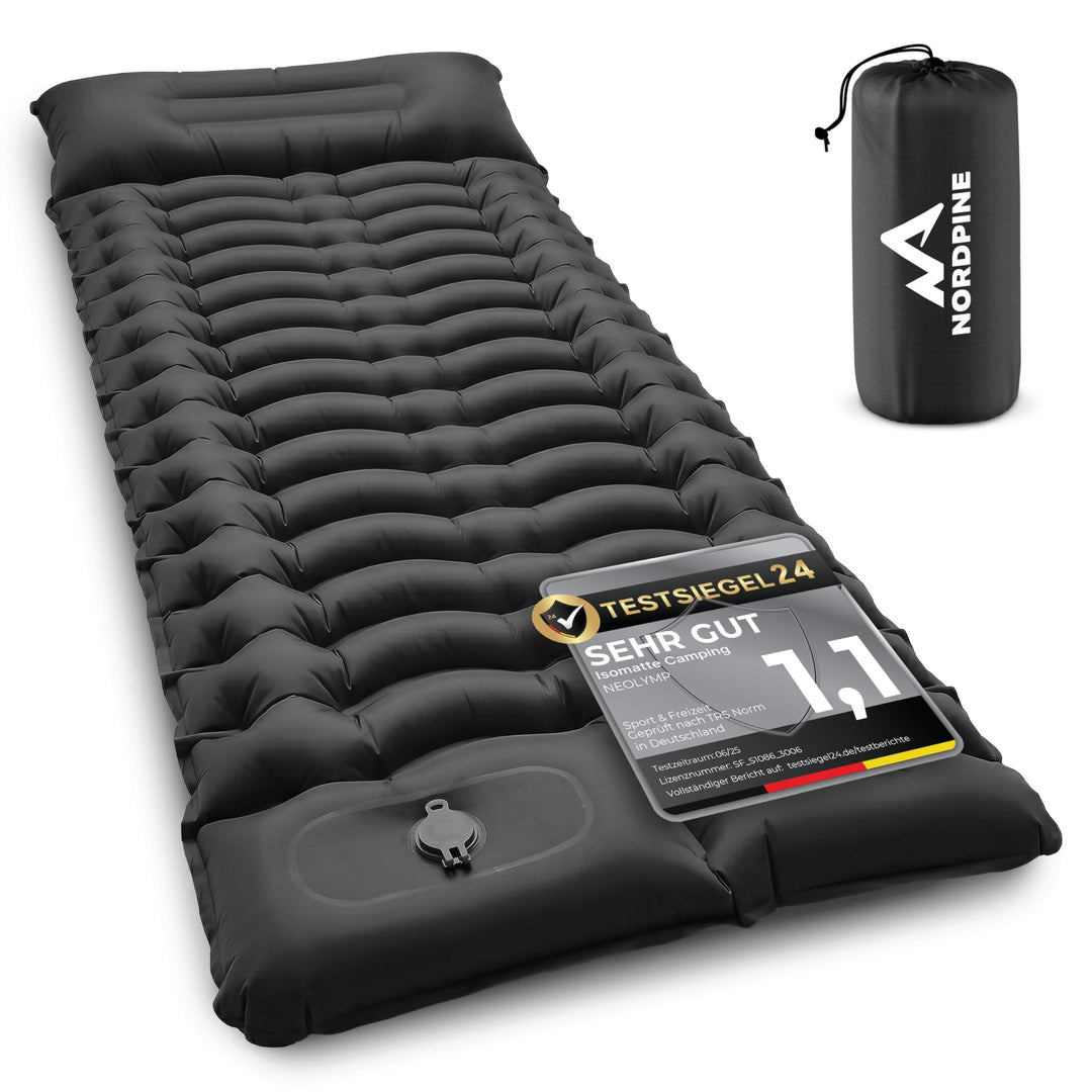 NEOLYMP NORDPINE Isomatte Camping - Integrierte Fusspumpe, Aufblasbar, 10 cm Dick - 200x70 cm, Ultra