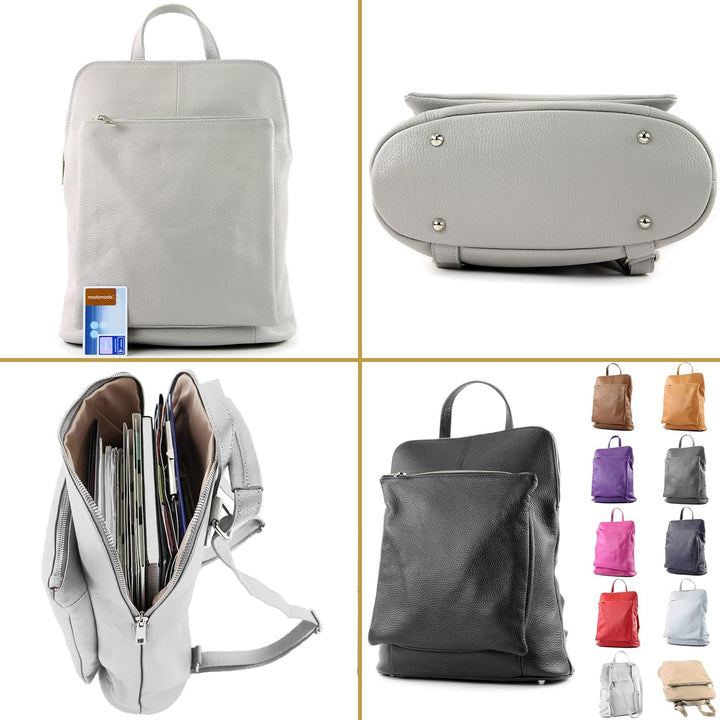 modamoda de - T141 - ital Damen Rucksacktasche 3in1 aus Leder Altrosa, Altrosa