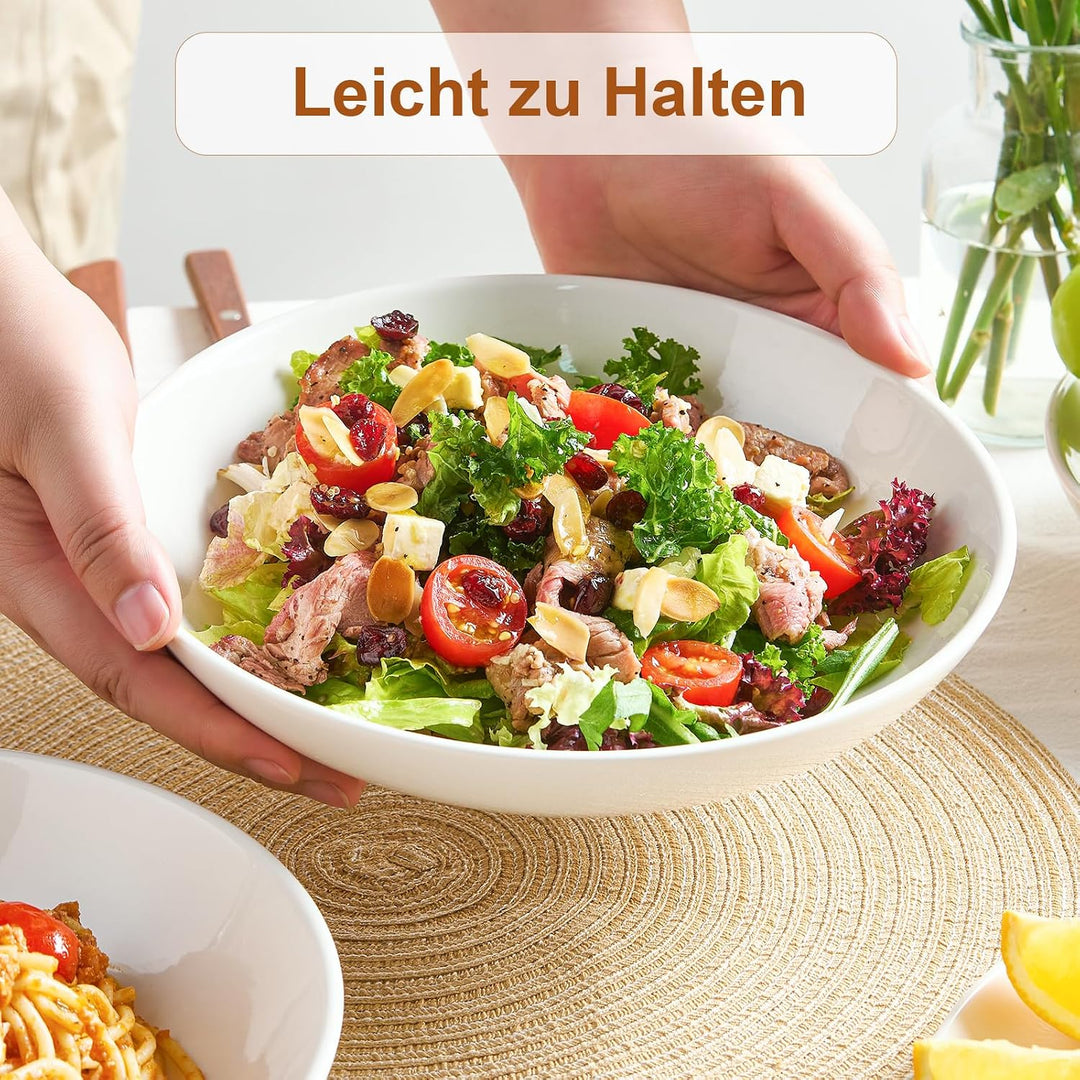 1400ml Pastateller 4er Set, Weiss Porzellan Keramik Nudelteller, 25cm, 46oz | Grosse Pastaschale für