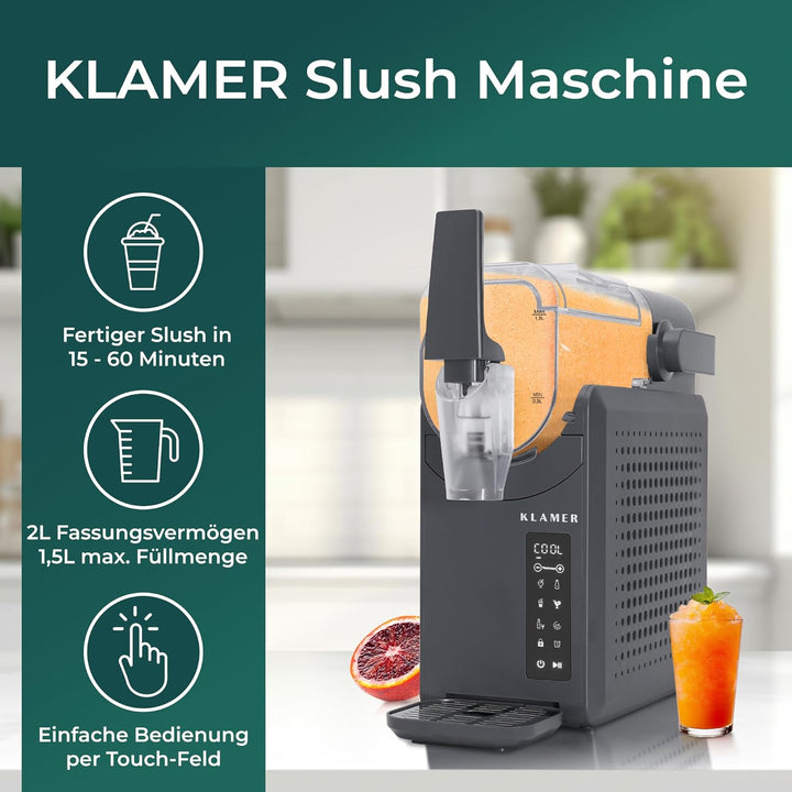 KLAMER Slush Maschine, mit 5 smarten Programmen: Slushie, Cocktail, Milchshake, Frappé, Wein, Automa