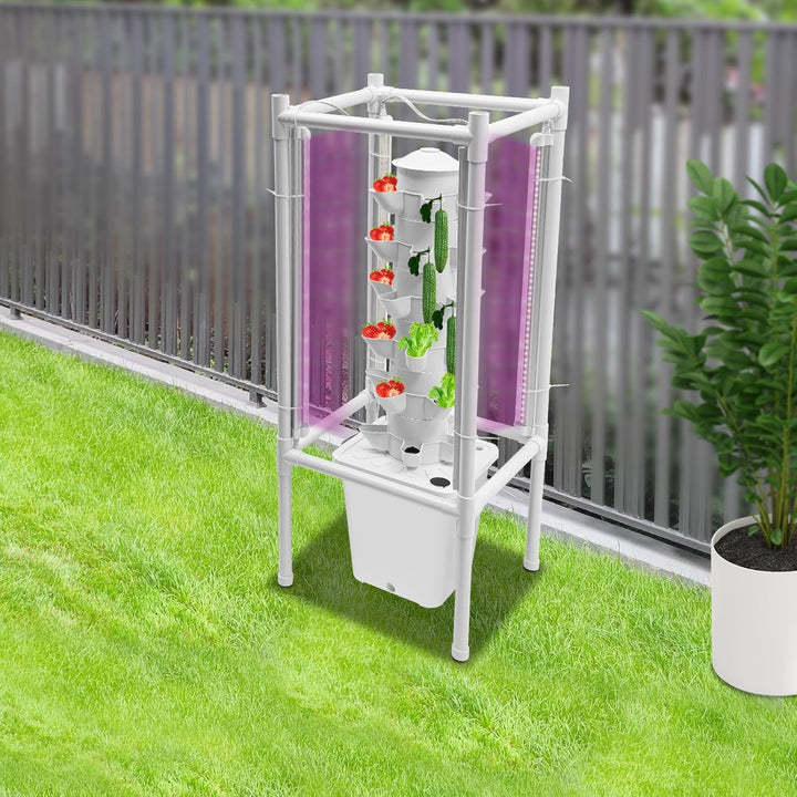 30 Löcher Hydroponik-anbauturm 6 Ebenen Vertikaler Pflanzständer mit LED Beleuchtung Wasserpumpe Zei