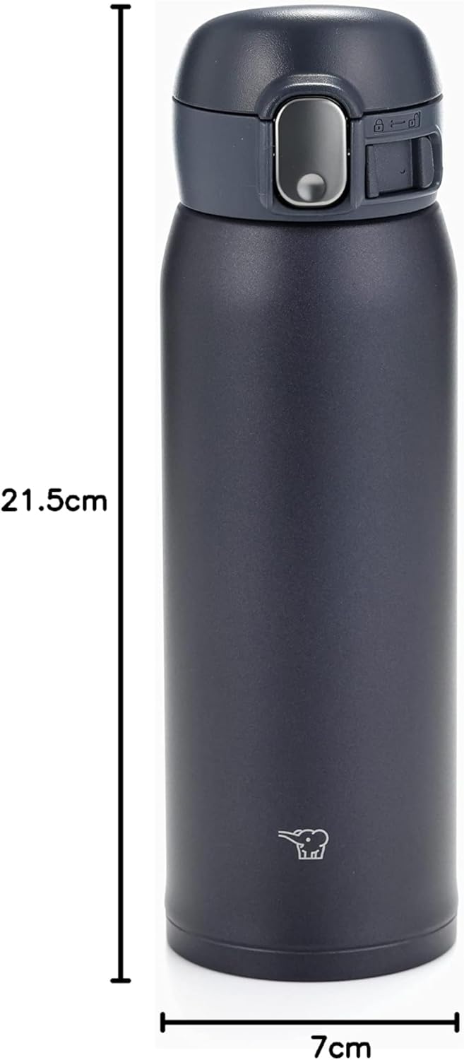 Zojirushi SM-WA48-BA Wasserflasche, One-Touch Edelstahlbecher, nahtlos, 0,48 l, Schwarz Schwarz 0.48