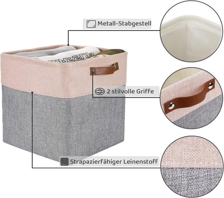 Mangata Boxen für Kallax, 33x38x33cm Aufbewahrungskörbe aus Stoff(Grau Rosa, 3er-Pack) Grau Rosa 3er