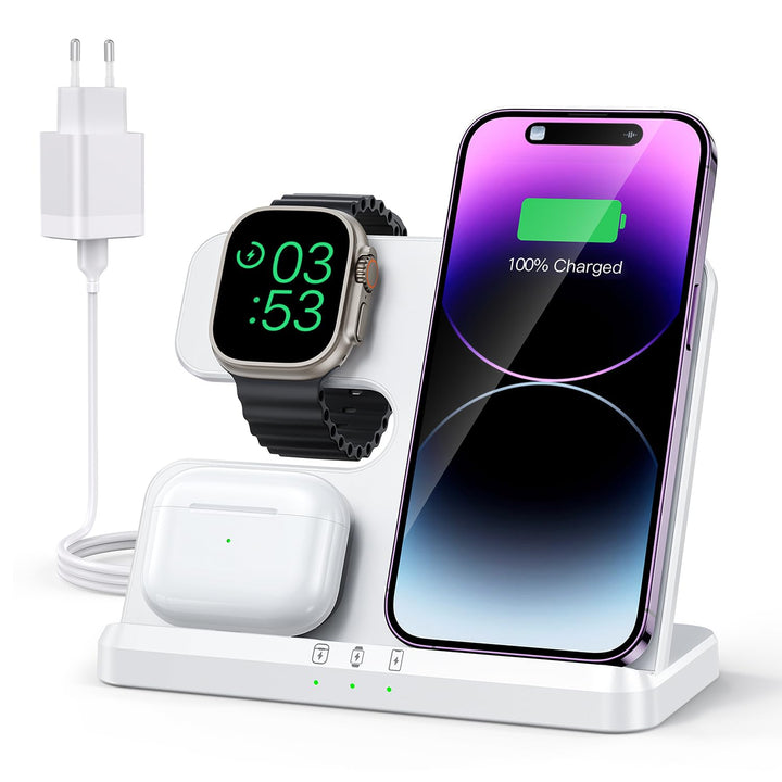 JARGOU 3 in 1 Kabelloses Ladegerät, Induktive Ladestation für Apple Watch und iPhone, Wireless Charg