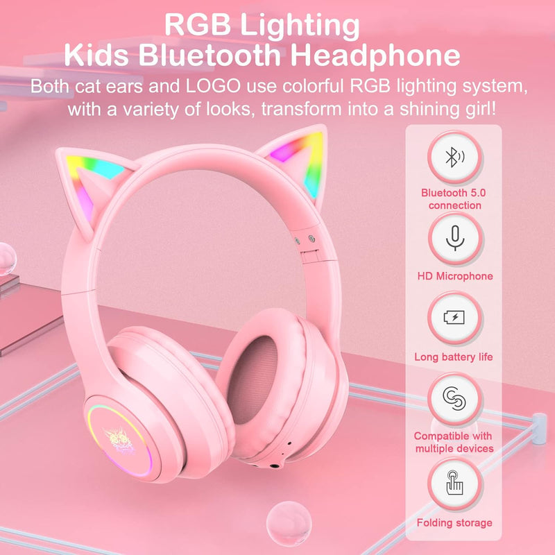 AJIJAR Bluetooth-Katzenohr-Kopfhörer Für Kinder, Faltbarer Kopfhörer Im Kabellosen Und Kabelgebunden