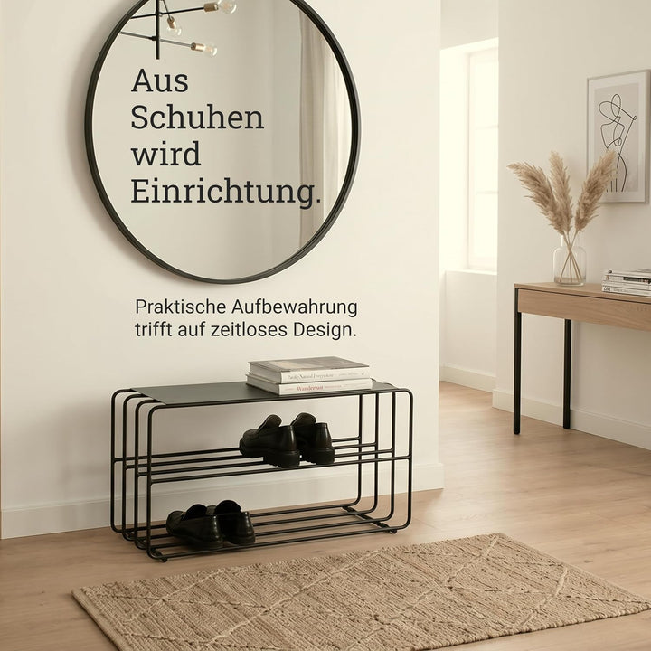 Natural Goods Berlin 1x Schuhablage Hairpin - Schuhregal Metall Schwarz - Schuhbank mit Sitzfläche -