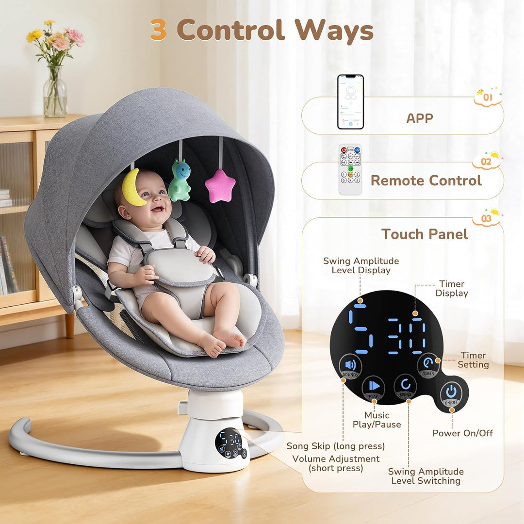Elektrisch Babyschaukel, Elektrisch Babywippe Verstellbare Rückenlehne mit Abnehmbares Kissen, Steue