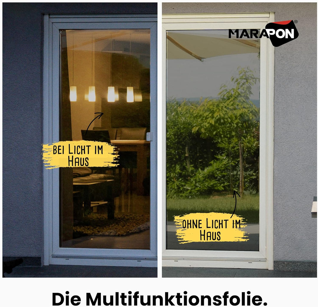 MARAPON® Spiegelfolie Fenster Sichtschutz [90x200 cm] Fensterfolie Sonnenschutz aussen ohne Rückstän