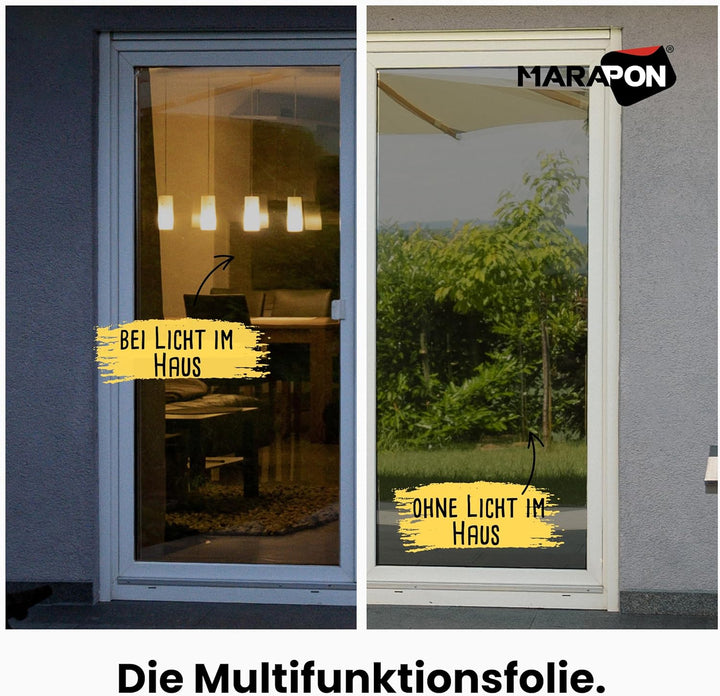 MARAPON® Spiegelfolie Fenster Sichtschutz [90x200 cm] Fensterfolie Sonnenschutz aussen ohne Rückstän