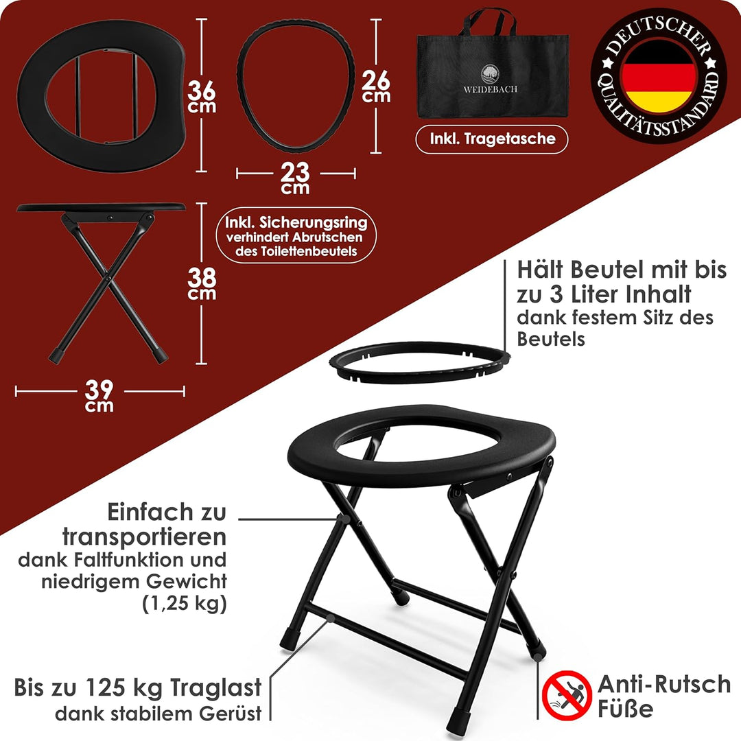 Weidebach® stabile Campingtoilette mit geringem Gewicht, einfach transportierbare Klapptoilette inkl