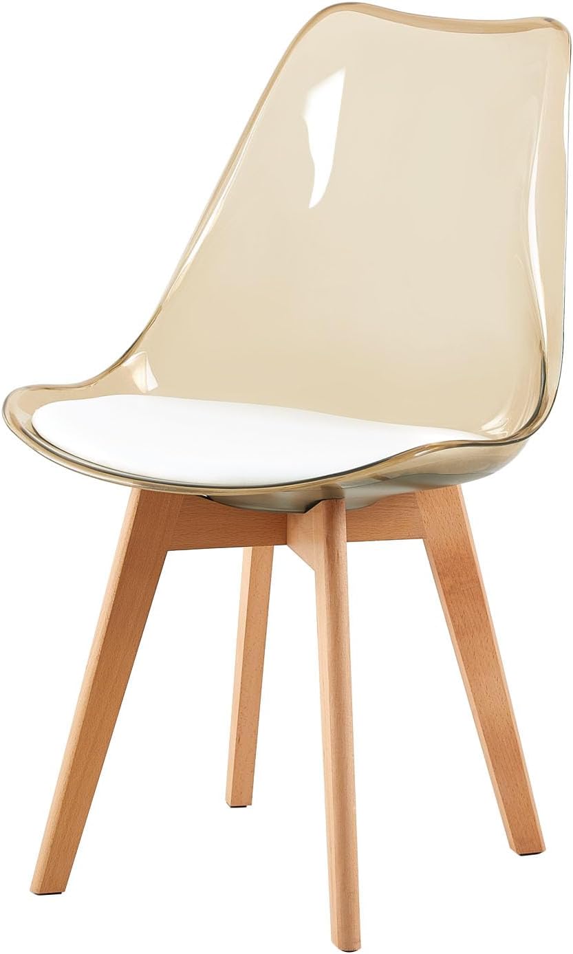 H.J WeDoo 2er Set Braun Transparente Esszimmerstühle im Skandinavischen Stil, 2 Küchenstühle Massive